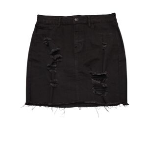 Black Distressed Denim Skirt